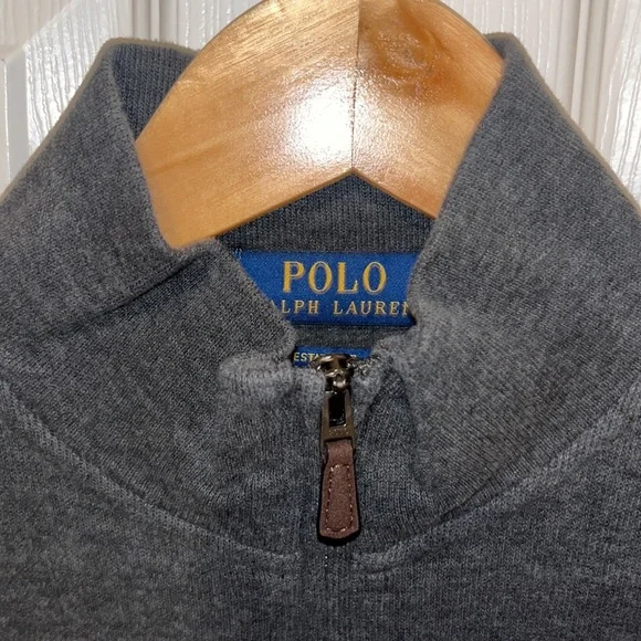 Ralph Lauren Quarter Zip White Iconic RL Logo Small Estate Rib Charcoal